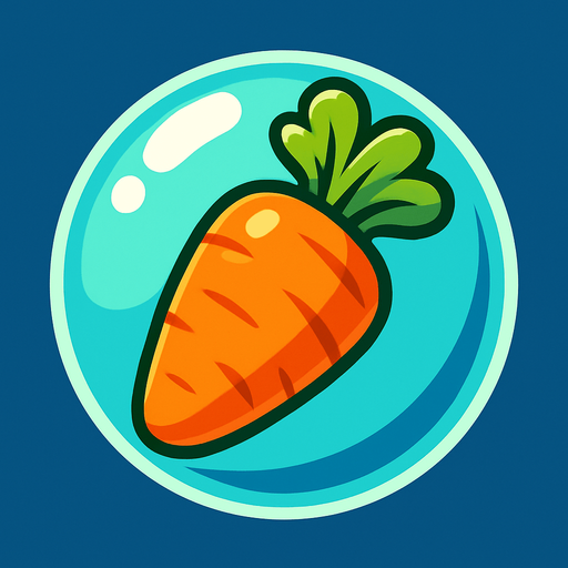a Carrot in a bubble.
In-Game asset.  2d.  High contrast.  No shadows