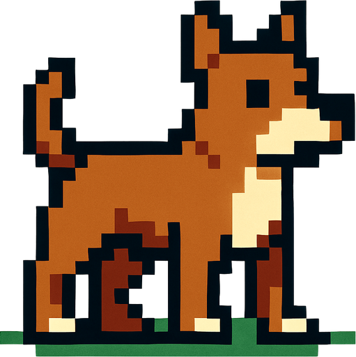 pixel art dog.
In-Game asset.  2d.  High contrast.  No shadows