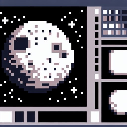 8 bit moon.
Single Game Texture. In-Game asset. 2d. Blank background. High contrast. No shadows.