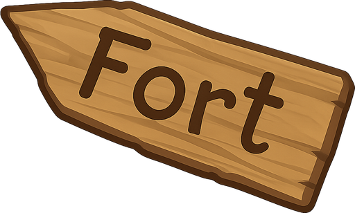 Tahta bir tabela üzerinde fort yazıyor. No background. Transparent background. Blank background. No shadows. 2d. In-Game asset. flat