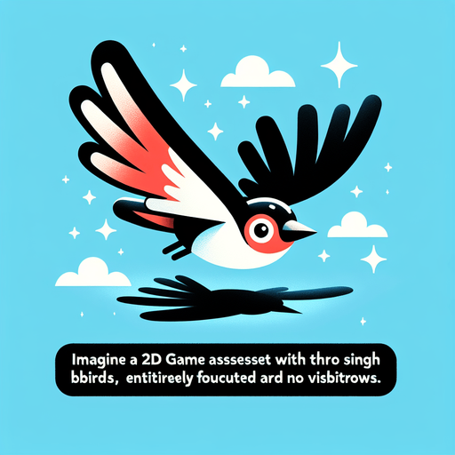 Flying bird.
Single Game Texture.  In-Game asset.  2d.  Blank background.  High contrast.  No shadows