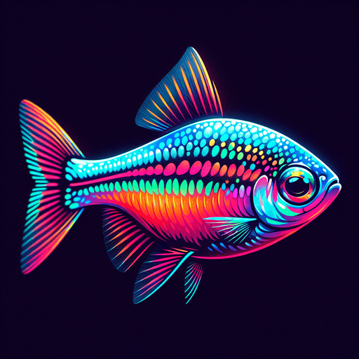 a realistic neonTetra.
Single Game Texture. In-Game asset. 2d. Blank background. High contrast. No shadows.