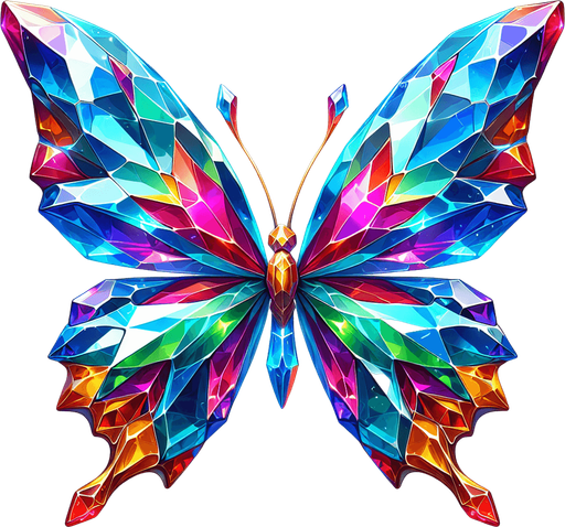 buttorfly，crystal.
Single Game Texture. In-Game asset. 2d. Blank background. High contrast. No shadows.