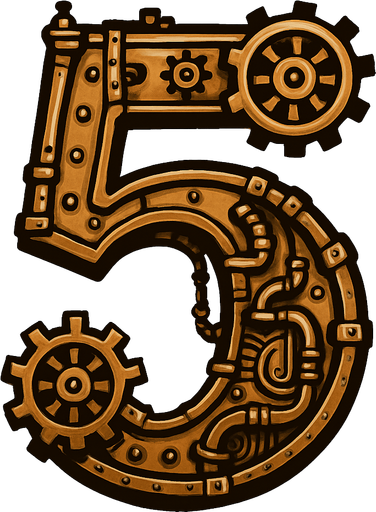 numero 5 en estilo steampunk.
In-Game asset.  2d.  High contrast.  No shadows