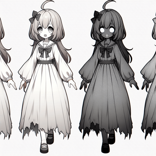 Ghost girl, scary, horror movie, full body, Japanese ghost, 
Single Game Texture. In-Game asset. 2d. Blank background. High contrast. No shadows.