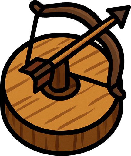Sprite for the simple turret: a circle of wood with a bow..
In-Game asset.  High contrast.  No shadows