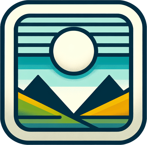 A square app store icon with rounded edges, designed for a Picture File app. The icon features a basic landscape graphic in the center, showing a simple mountain and sun design. The background is a gradient of light green to blue, keeping the aesthetic clean and visually appealing.
Single Game Texture. In-Game asset. 2d. Blank background. High contrast. No shadows.
