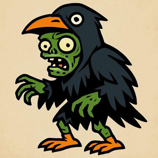 Zombie dressed as a crow.
In-Game asset.  2d.  High contrast.  No shadows