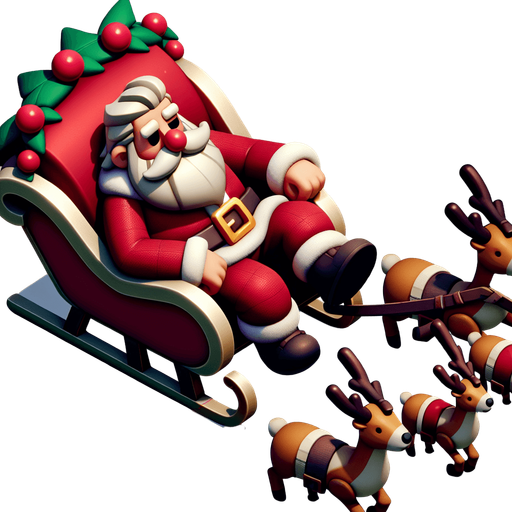 A lazy santa clause on his sleigh with reindeers. 2d cartoon, side view Single Game Texture. In-Game asset. 2d. Blank background. High contrast. No shadows.