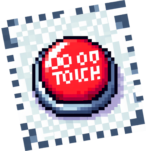 8-bit. cartoon. red button. do not touch! Single Game Texture. In-Game asset. 2d. Blank background. High contrast. No shadows.