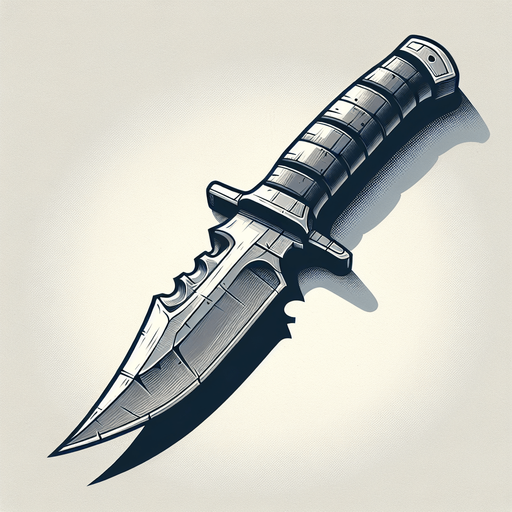 A knife facing left.
Single Game Texture.  In-Game asset.  2d.  Blank background.  High contrast.  No shadows
