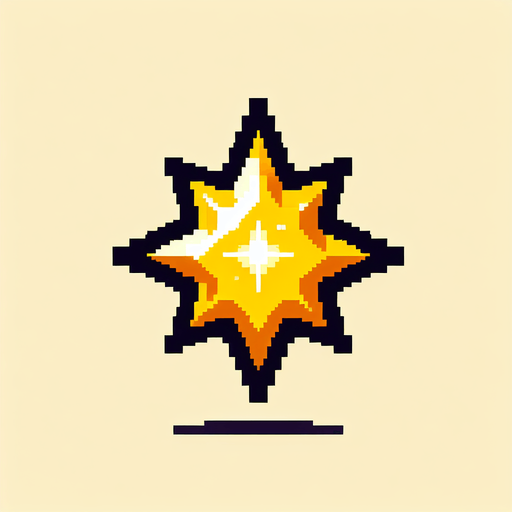 yellow pointy star twinkle.
Single Game Texture. In-Game asset. 2d. Blank background. High contrast. No shadows.