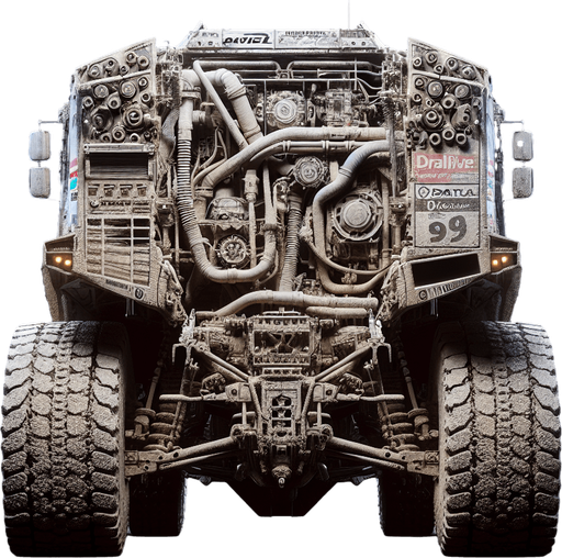 Photorealistic Dakar-Rally-Truck from back, Top view.