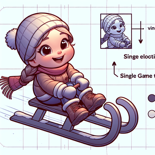 Little girl on a sledge, cartoon, winter, sideview, evil, winter boots Single Game Texture. In-Game asset. 2d. Blank background. High contrast. No shadows.