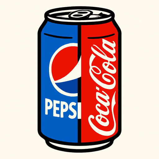 Half blue Pepsi half red coke.
In-Game asset.  2d.  High contrast.  No shadows