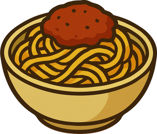 Bowl of spaghetti in professor Layton game style artwork.
In-Game asset.  2d.  High contrast.  No shadows