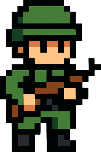 soldier pixel.
In-Game asset.  2d.  High contrast.  No shadows