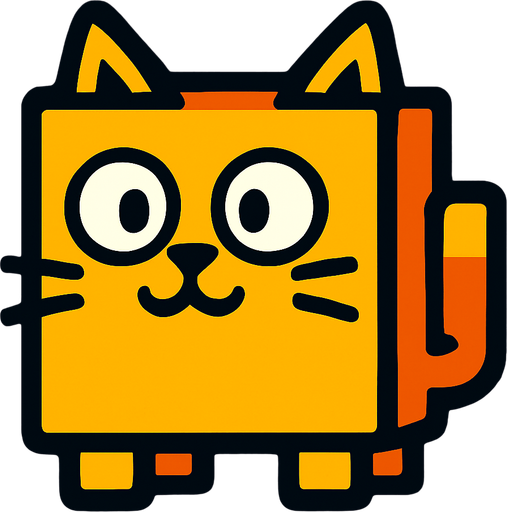 Square cat.
In-Game asset.  2d.  High contrast.  No shadows