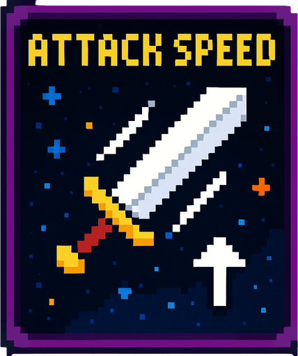 Карточка с изоброжение скорости атака пиксельная карточка улучшения пиксельная космическая.
In-Game asset.  2d.  High contrast.  No shadows