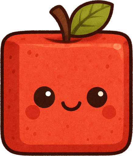 Perfectly square red apple decoration. Cartoon. Cute art style. 2d