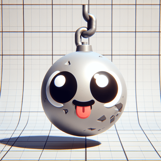 Wrecking Ball with eyes, cartoon style..
Single Game Texture. In-Game asset. 2d. Blank background. High contrast. No shadows.