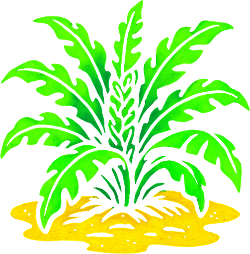 A crazy almost neon green plant that can grow both on in the jungles and on beaches.
In-Game asset.  2d.  High contrast.  No shadows