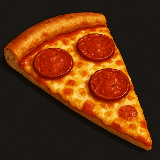 A realistic pizza slice.
In-Game asset.  2d.  High contrast.  No shadows