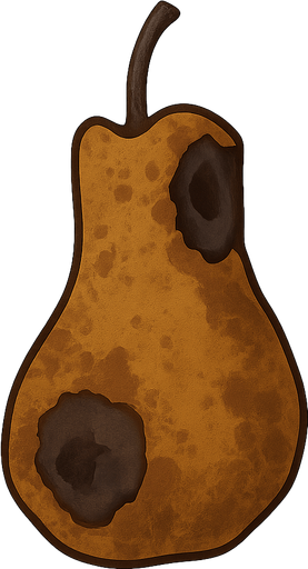 rotten pear. No background. Transparent background. Blank background. No shadows. 2d. In-Game asset. flat