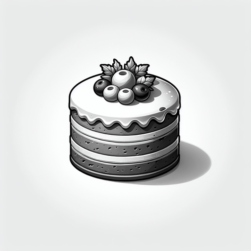 gâteau.
Single Game Texture.  In-Game asset.  2d.  Blank background.  High contrast.  No shadows