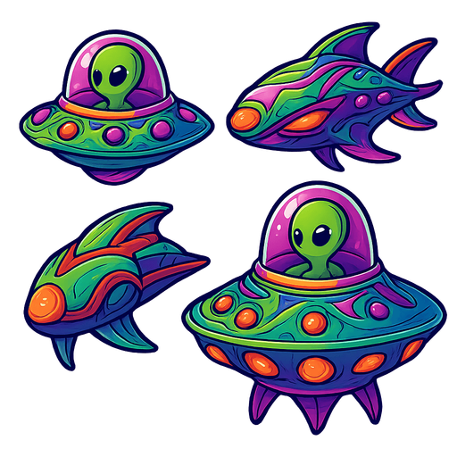 Alien Airships, HD colors.
In-Game asset.  2d.  High contrast.  No shadows