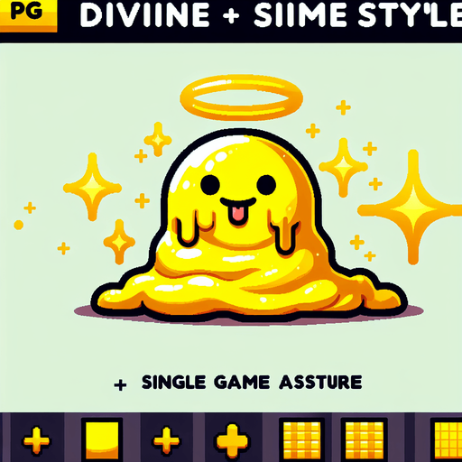 Un slime RPG amarillo y divino con estilo suave y simple.
Single Game Texture.  In-Game asset.  2d.  Blank background.  High contrast.  No shadows