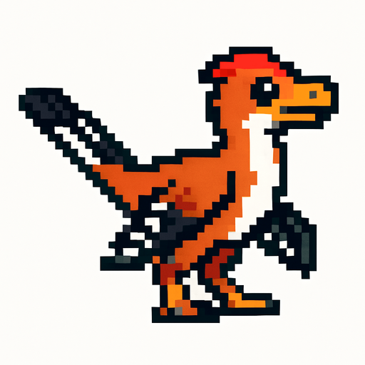 Make it 8 bit style dinosaur Anchiornis  cartoon character.
In-Game asset.  High contrast.  No shadows