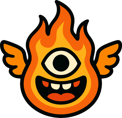 fuego con alas, ojo y boca.
In-Game asset.  2d.  High contrast.  No shadows