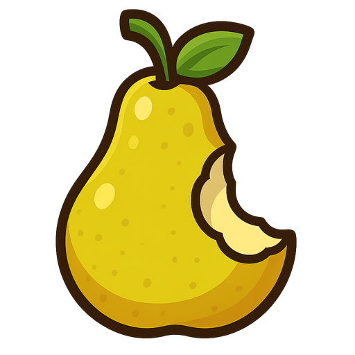 Pear with a bit.
Single Game Texture.  In-Game asset.  2d.  Blank background.  High contrast.  No shadows