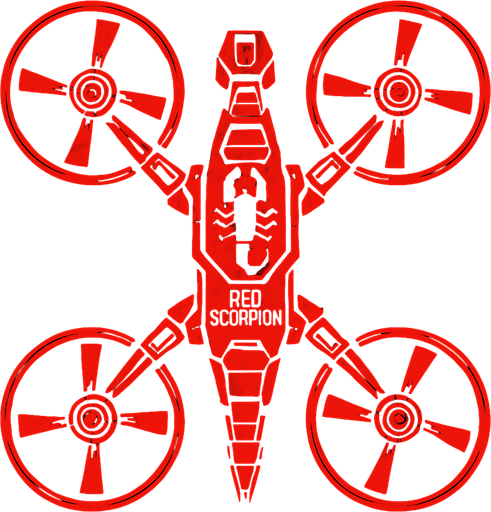 top down view
scifi quad copter drone. red scorpion
In-Game asset.  2d.  High contrast.  No shadows
