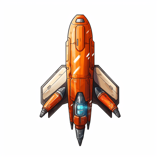 Single space torpedo flying upwards
Game Texture. In-Game asset. 2d. Pixelart. White background. Blank background. Low detail. High contrast.