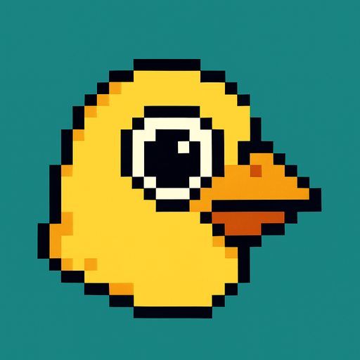 A yellow bird. In pixel art style. The bird should be just like the head part..
In-Game asset.  2d.  High contrast.  No shadows