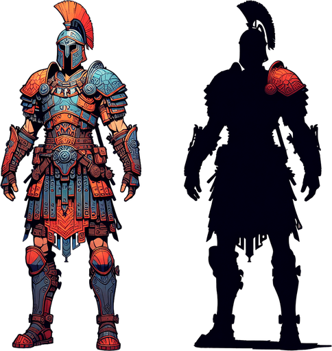 player gladiator MG.
Single Game Texture.  In-Game asset.  2d.  Blank background.  High contrast.  No shadows