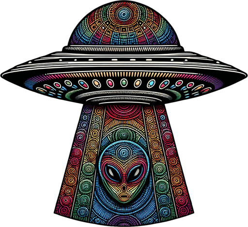create a rainbow alien in a UFO.
Single Game Texture.  In-Game asset.  2d.  Blank background.  High contrast.  No shadows