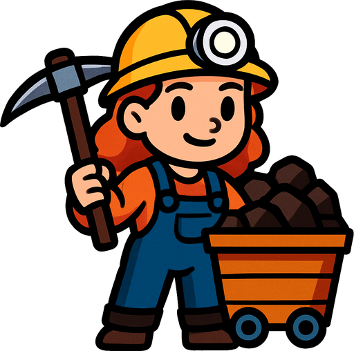 woman miner cartoon.
In-Game asset.  2d.  High contrast.  No shadows