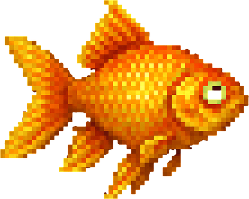 realistic pixel gold fish.
In-Game asset.  2d.  High contrast.  No shadows