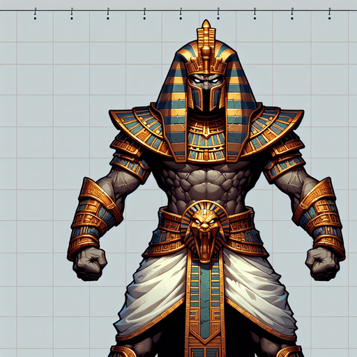 An animated image of an aggressive egyptian warrior.
Single Game Texture. In-Game asset. 2d. Blank background. High contrast. No shadows.