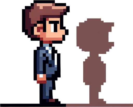 8-bit. cartoon. fancy office person. suit. seen from the side. in game assset. Single Game Texture. In-Game asset. 2d. Blank background. High contrast. No shadows.