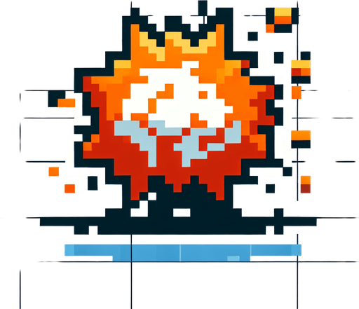 pixel art "bap!" explosion
Single Game Texture. In-Game asset. 2d. Blank background. High contrast. No shadows.