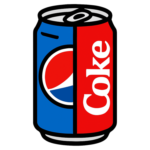 Half blue Pepsi half red coke.
In-Game asset.  2d.  High contrast.  No shadows