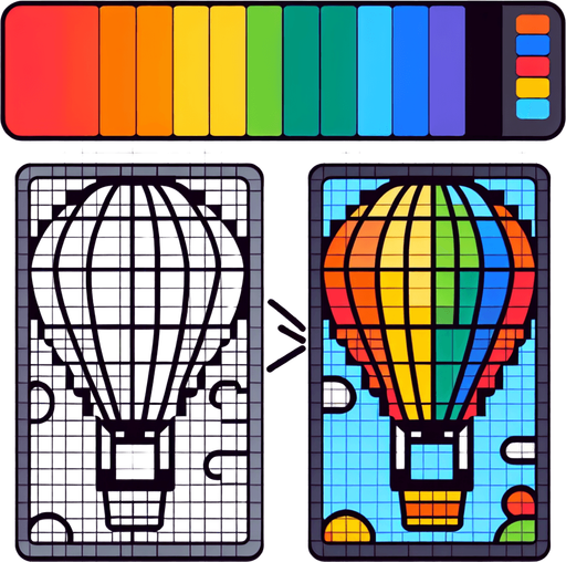 hot air balloon with simple pixel art.
Single Game Texture. In-Game asset. 2d. Blank background. High contrast. No shadows.