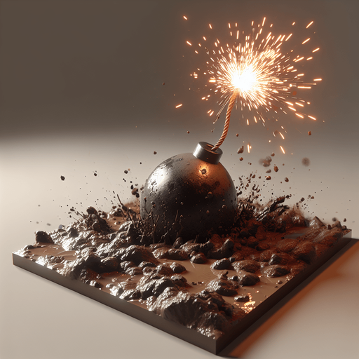 sparking bomb inside MUD HOLE.
Single Game Texture. In-Game asset. 2d. Blank background. High contrast. No shadows.