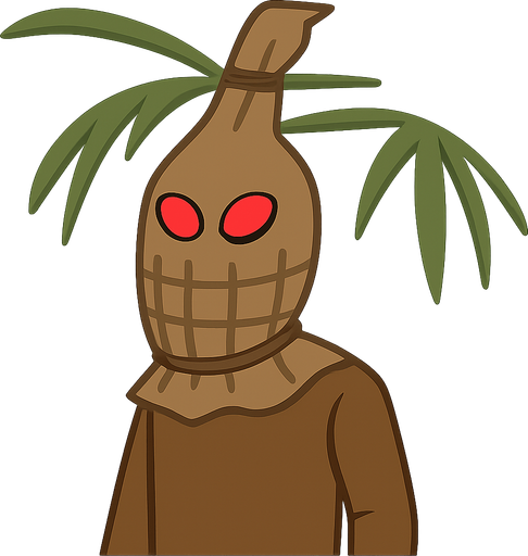 Man with bag on head and red eyes. No background. Transparent background. Blank background. No shadows. 2d. In-Game asset. flat