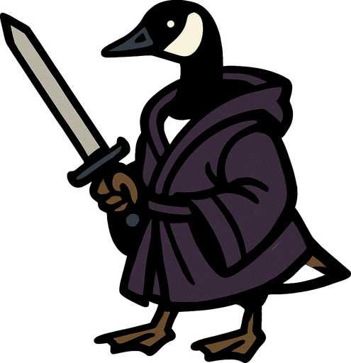 Canadian Goose in robe with sword.
In-Game asset.  2d.  High contrast.  No shadows