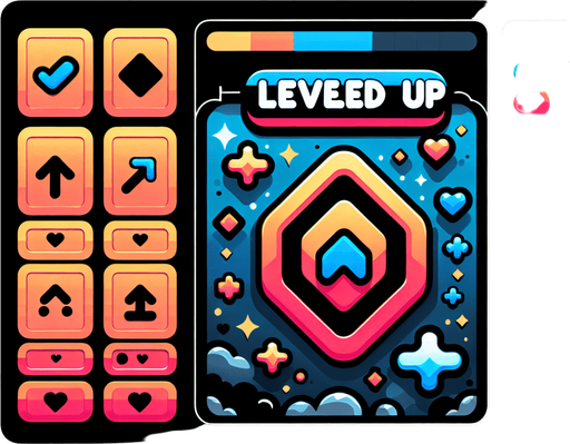 Level up.
Single Game Texture. In-Game asset. 2d. Blank background. High contrast. No shadows.